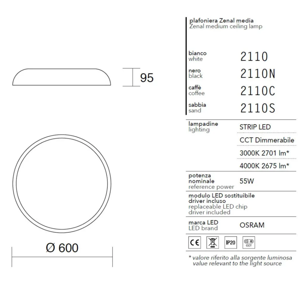 Plafoniere Moderne-IsyLuce zenal plafoniera led 3000k 4000k dimmerabile tonda
