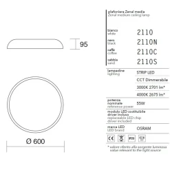 Plafoniere Moderne-IsyLuce zenal plafoniera sabbia rotonda led 55w 3000k 4000k dimmerabile