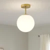 Plafoniere Moderne-Miloox Jugen plafoniera moderna oro ottone sfera vetro bianco