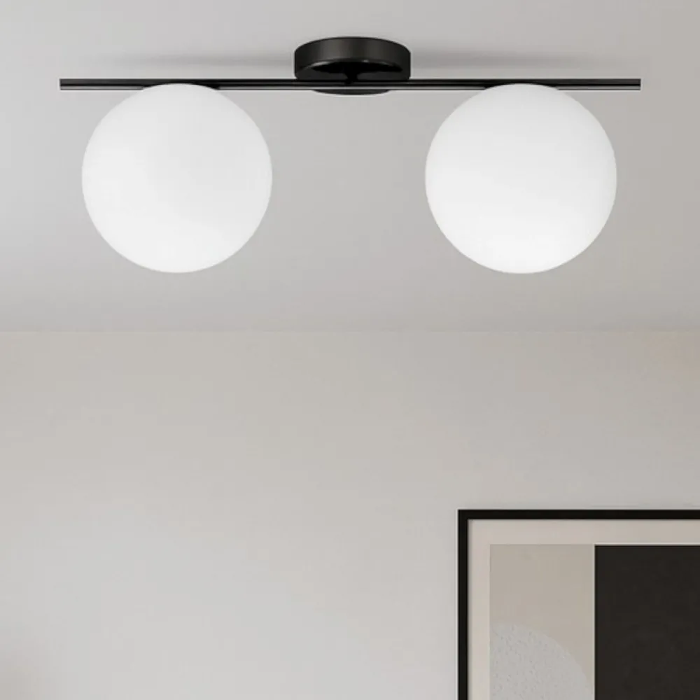 Plafoniere Moderne-Miloox Jugen plafoniera nera moderna doppia sfera vetro
