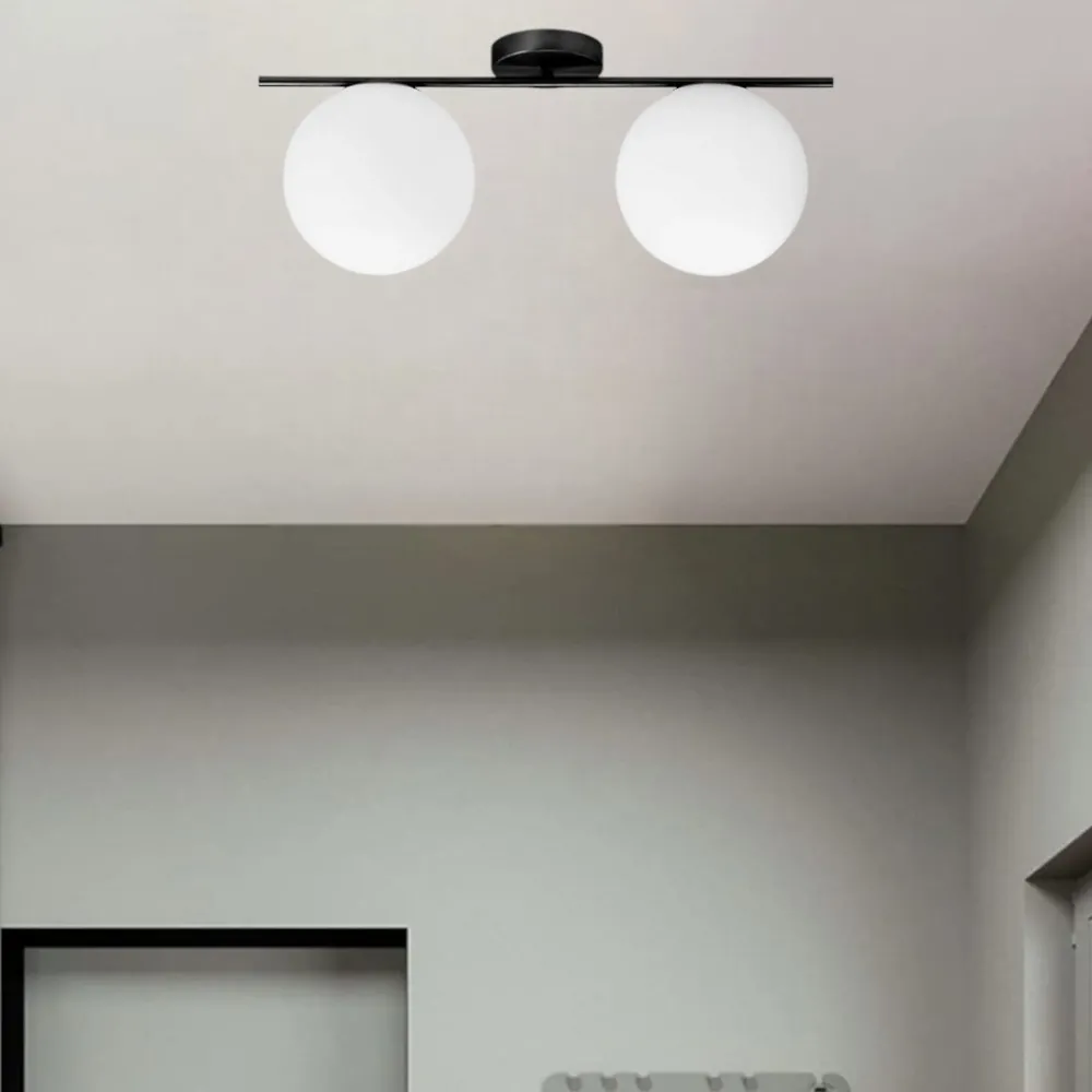 Plafoniere Moderne-Miloox Jugen plafoniera nera moderna doppia sfera vetro