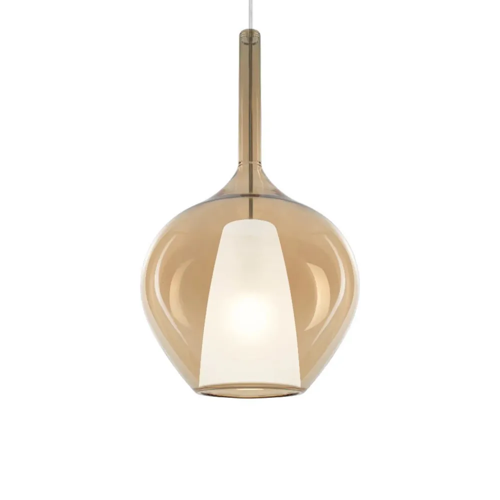 Lampade A Sospensione-Ideal Lux Kalique sp1-1 d28 lampada a sospensione vetro ambra per cucina