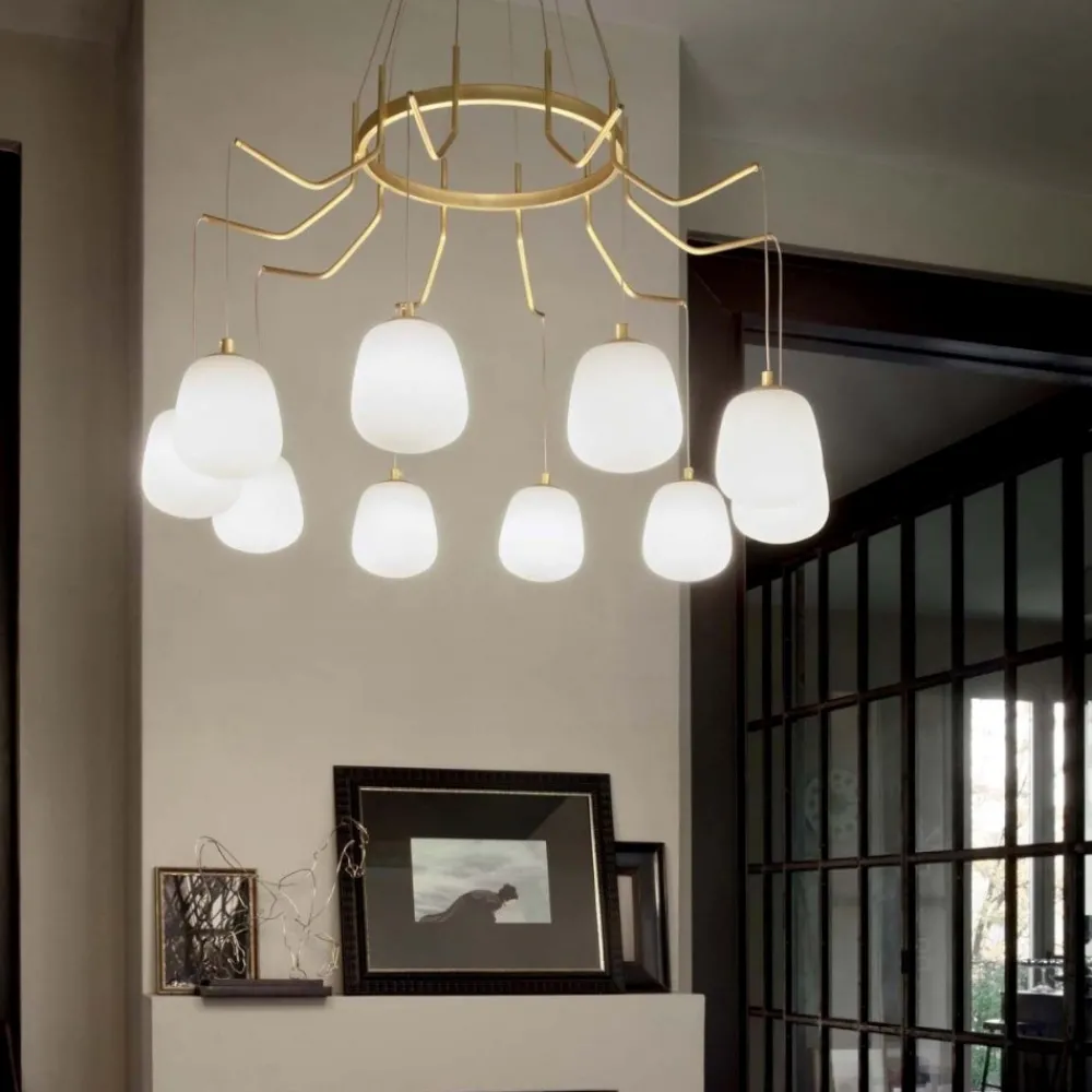 Lampadari Moderni-Ideal Lux Karousel sp10 lampadario oro per soggiorno moderno