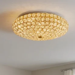 Plafoniere Moderne-Ideal Lux King pl5 plafoniera camera da letto tonda oro lucido cristallo trasparente