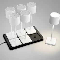 Lampade Da Tavolino Esterno-Selezionato da Mazzolaluce Kit 6 lampade da tavolo senza fili bianco con postazione ricaricabile per esterno