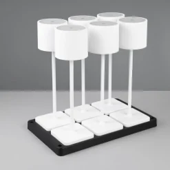 Lampade Da Tavolino Esterno-Selezionato da Mazzolaluce Kit 6 lampade da tavolo senza fili bianco con postazione ricaricabile per esterno