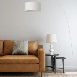 Lampade Da Terra-Selezionato da Mazzolaluce Lampada ad arco bianca moderna con paralume cilindro tessuto