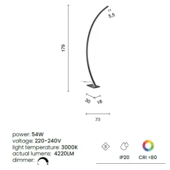 Lampade Da Terra-Ondaluce Lampada ad arco marrone moderna led 54w 3000k tenua