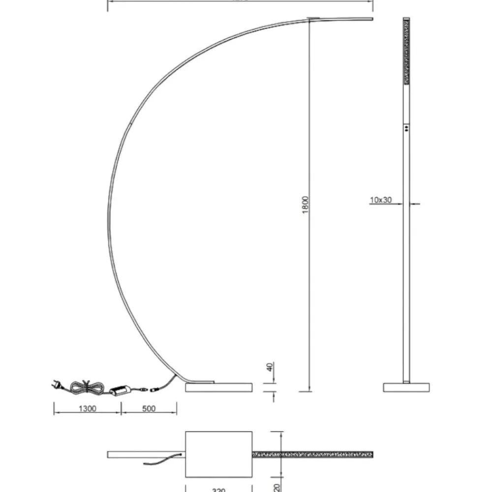 Lampade Da Terra-Selezionato da Mazzolaluce Lampada arco moderna nera led 3000k dimmerabile h180 cm