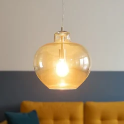 Lampade A Sospensione-Perenz Illuminazione Lampada a sospensione boccia di vetro ambra bowl