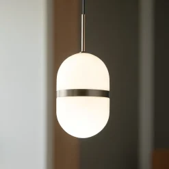 Lampade A Sospensione-Miloox Lampada a sospensione bronzo vetro bianco per soggiorno domu