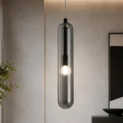 Lampade A Sospensione-Selezionato da Mazzolaluce Lampada a sospensione capsula di vetro fume moderna per comodini camera da letto