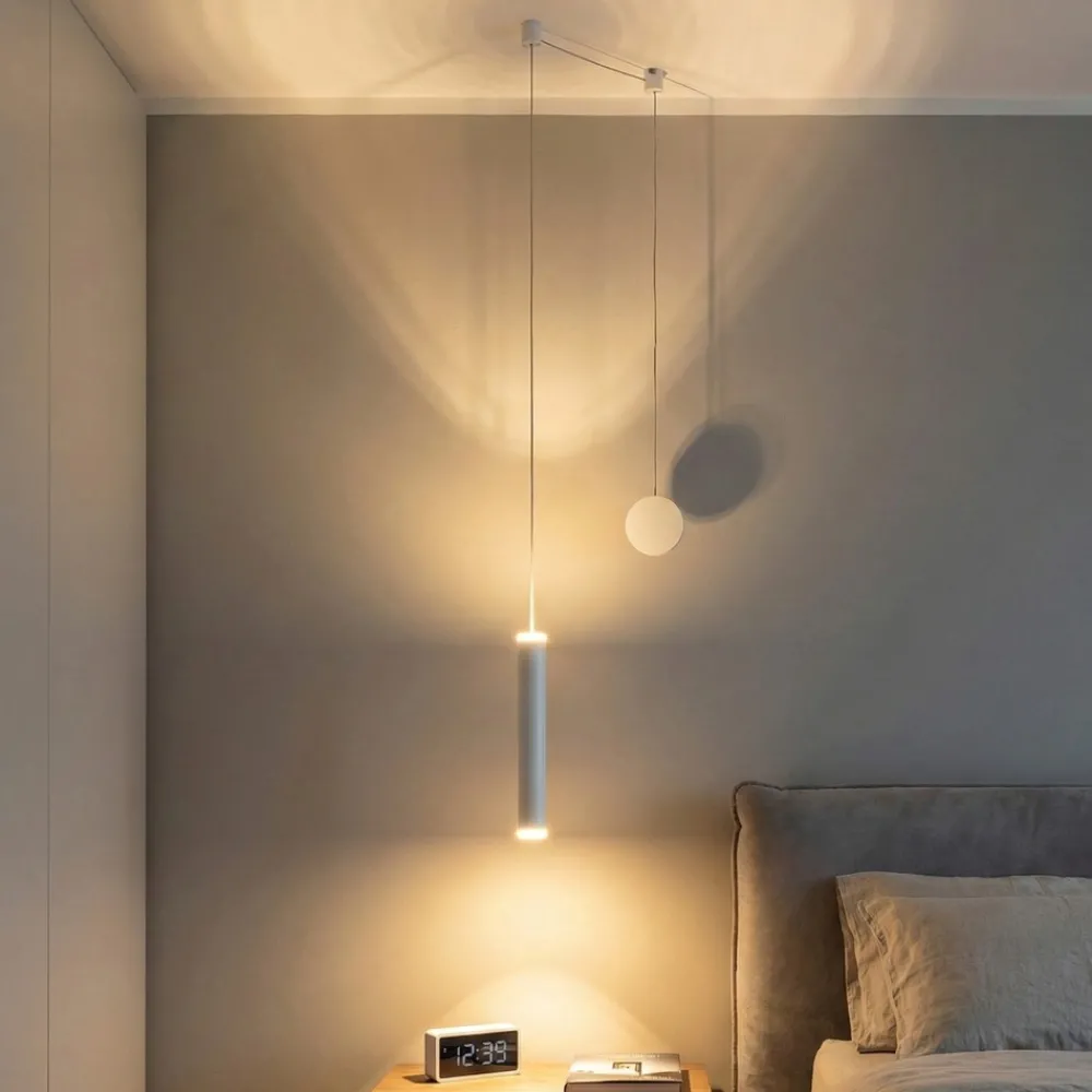 Lampade A Sospensione-Fabas Luce Lampada a sospensione cilindro bianco led biemissione prado
