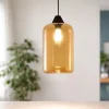 Lampade A Sospensione-Fabas Luce Lampada a sospensione cilindro di vetro ambra silo