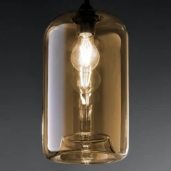 Lampade A Sospensione-Fabas Luce Lampada a sospensione cilindro di vetro ambra silo