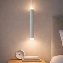 Lampade A Sospensione-Fabas Luce Lampada a sospensione cilindrica bianca led biemissione prado
