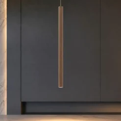 Lampade A Sospensione-Selezionato da Mazzolaluce Lampada a sospensione 50 cm cilindro rigato marrone