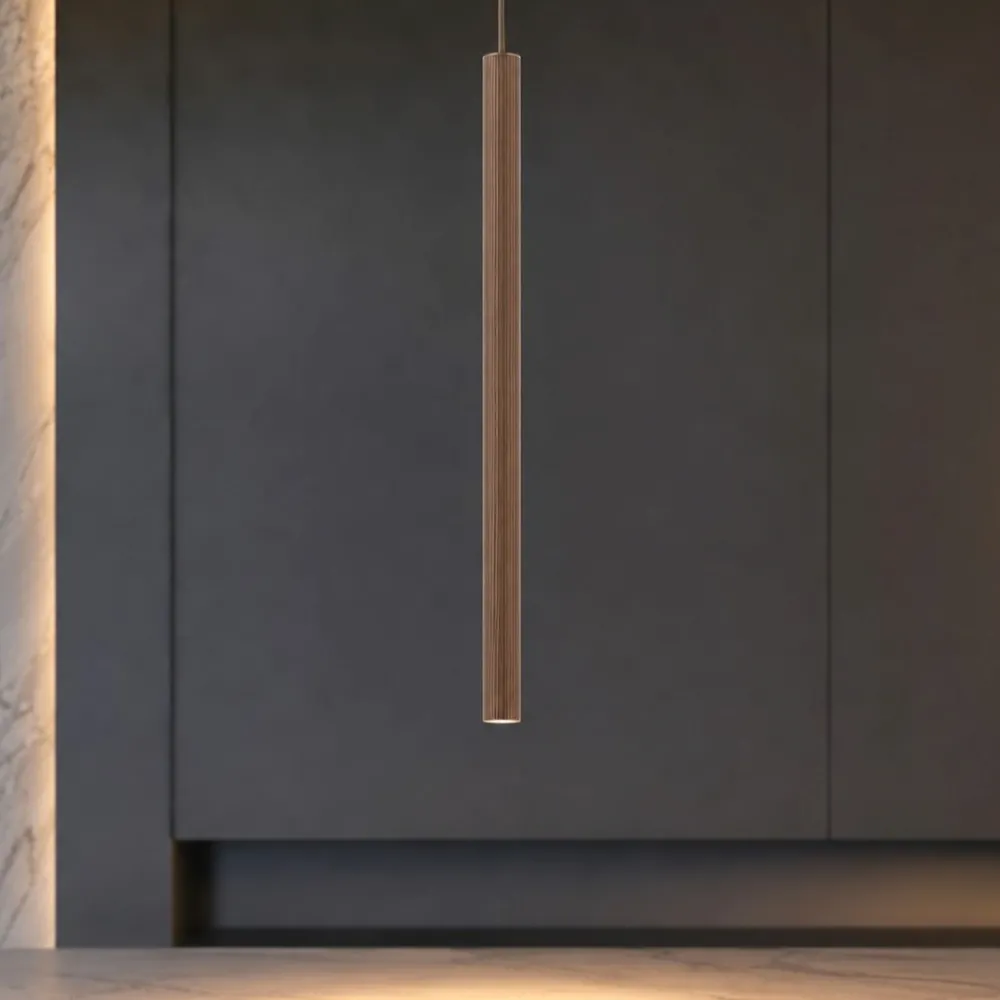 Lampade A Sospensione-Selezionato da Mazzolaluce Lampada a sospensione 50 cm cilindro rigato marrone