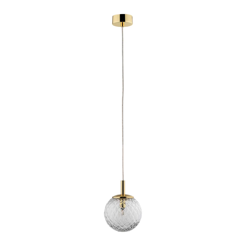 Lampade A Sospensione-Selezionato da Mazzolaluce Lampada a sospensione 14 cm oro sfera di vetro trasparente rigato
