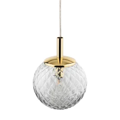Lampade A Sospensione-Selezionato da Mazzolaluce Lampada a sospensione 14 cm oro sfera di vetro trasparente rigato