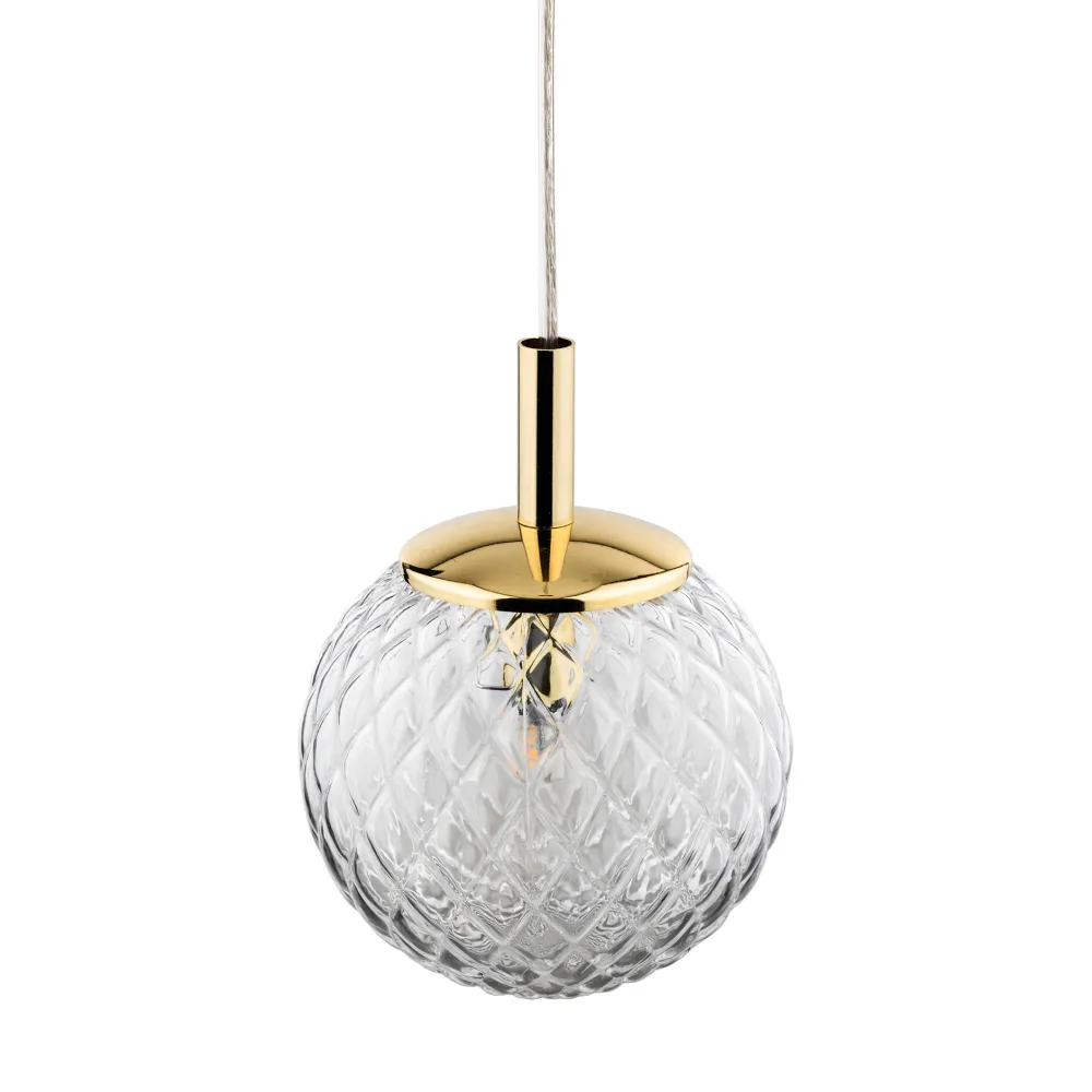 Lampade A Sospensione-Selezionato da Mazzolaluce Lampada a sospensione 14 cm oro sfera di vetro trasparente rigato
