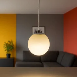 Lampade A Sospensione-Selezionato da Mazzolaluce Lampada a sospensione 15cm sfera boccia vetro bianco lucido