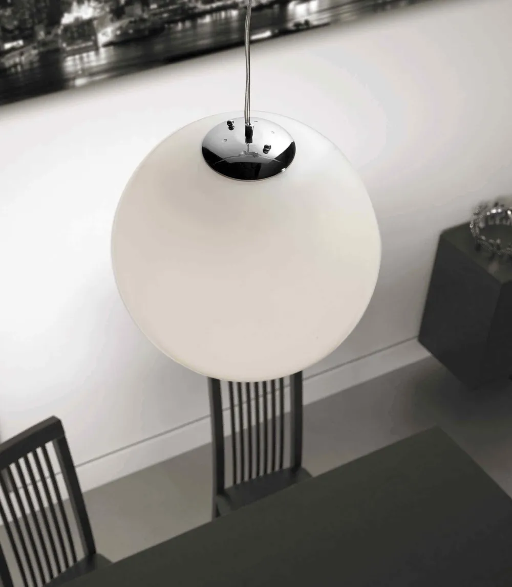 Lampade A Sospensione-Selezionato da Mazzolaluce Lampada a sospensione 15cm sfera boccia vetro bianco lucido