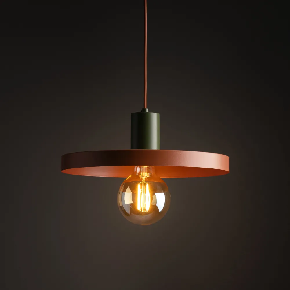 Lampade A Sospensione-Selezionato da Mazzolaluce Lampada a sospensione 30 cm verde mattone disco di metallo