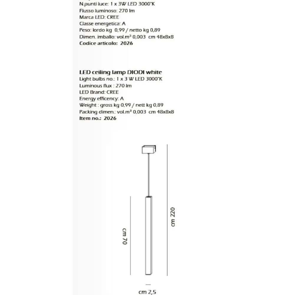 Lampade A Sospensione-Affralux Lampada a sospensione da comodino squadrata bianca led 3w 3000k