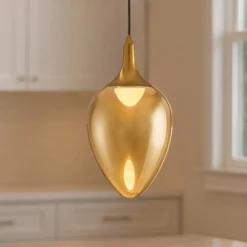 Lampade A Sospensione-Selezionato da Mazzolaluce Lampada a sospensione da cucina moderna in vetro ambrato led 3000k