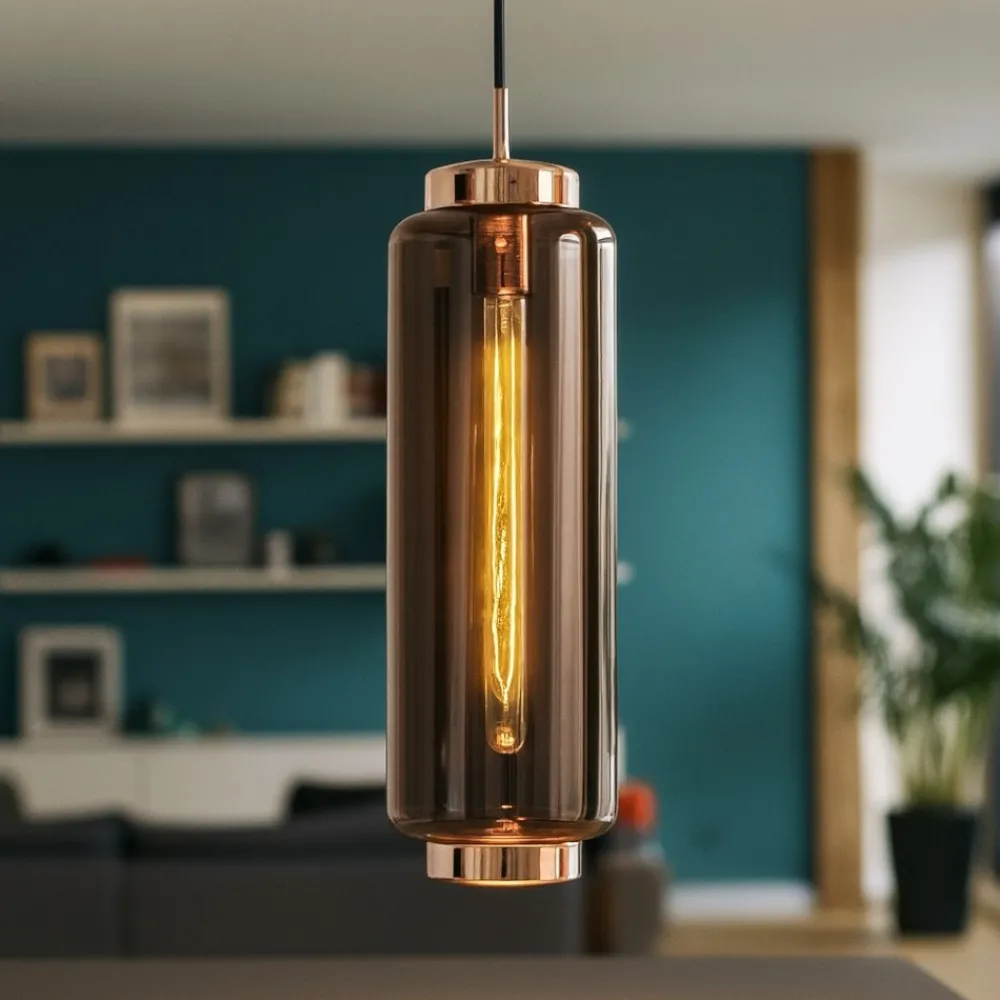 Lampade A Sospensione-Selezionato da Mazzolaluce Lampada a sospensione design moderno cilindro vetro rame