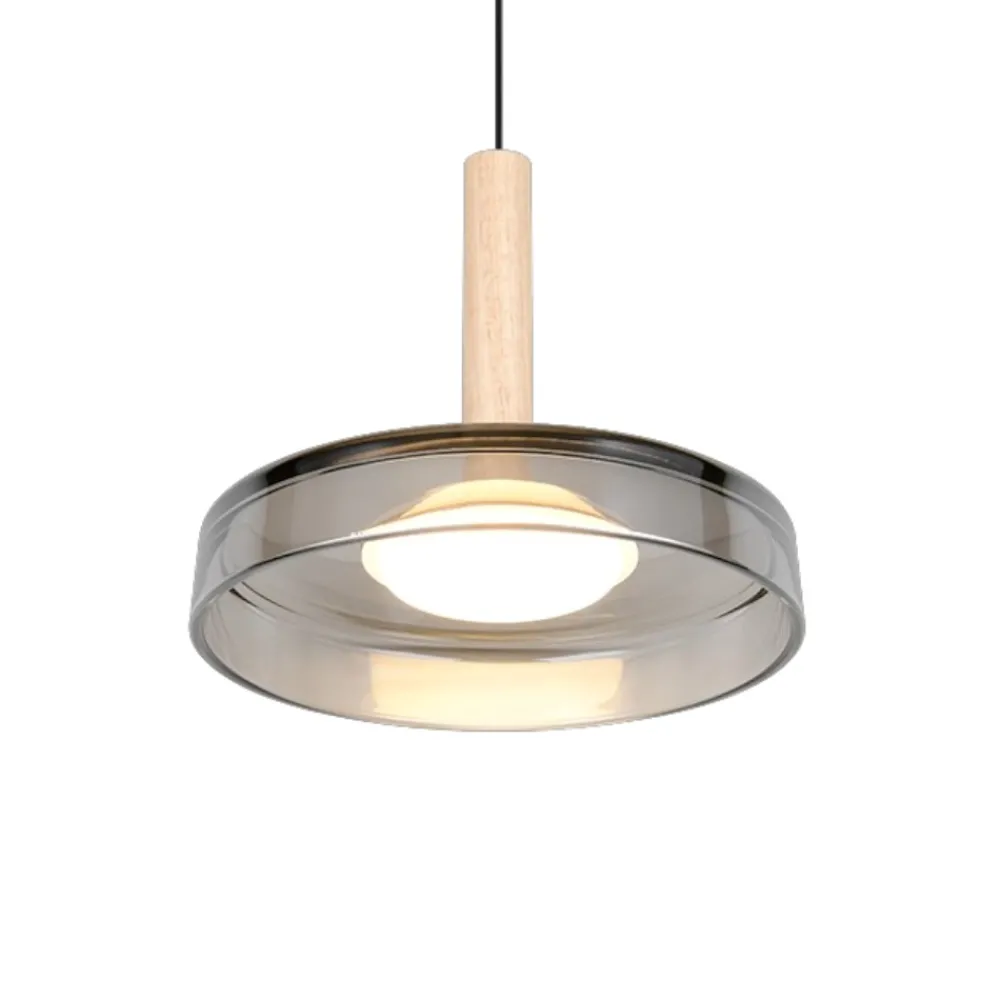 Lampade A Sospensione-Selezionato da Mazzolaluce Lampada a sospensione design vetro fume legno led 3000k dimmerabile