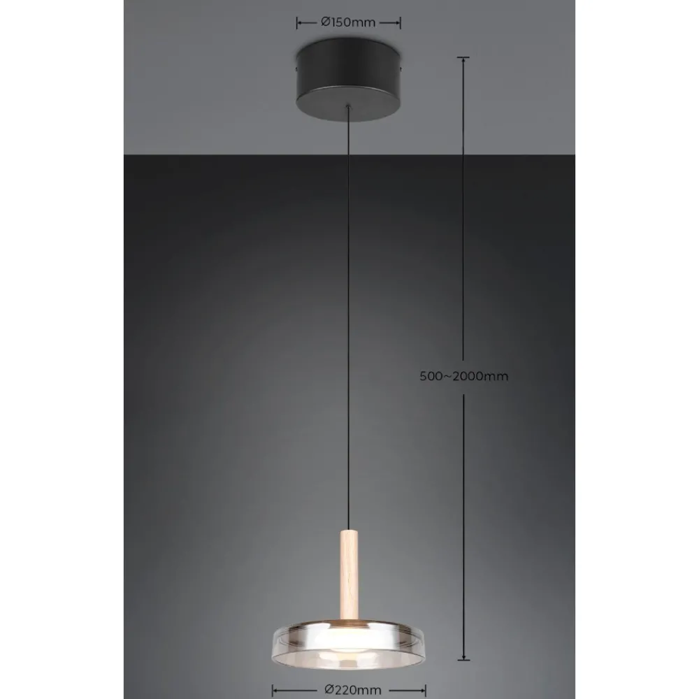 Lampade A Sospensione-Selezionato da Mazzolaluce Lampada a sospensione design vetro fume legno led 3000k dimmerabile