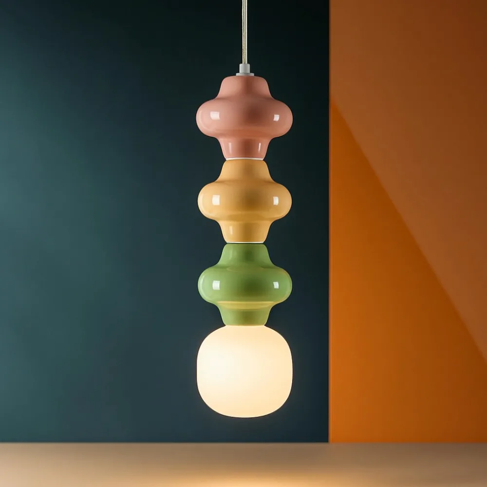 Lampade A Sospensione-Selezionato da Mazzolaluce Lampada a sospensione di ceramica rosa giallo verde per cucina moderna