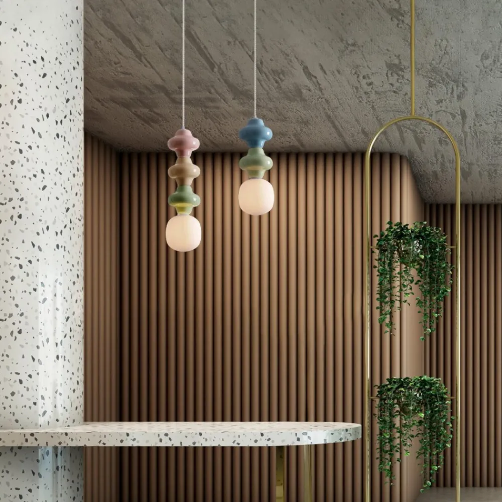 Lampade A Sospensione-Selezionato da Mazzolaluce Lampada a sospensione di ceramica verde celeste pastello moderna