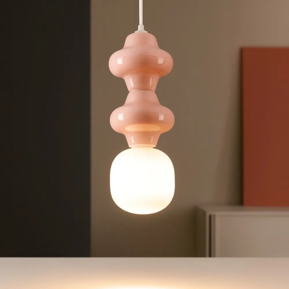 Lampade A Sospensione-Selezionato da Mazzolaluce Lampada a sospensione di ceramica rosa pastello moderna