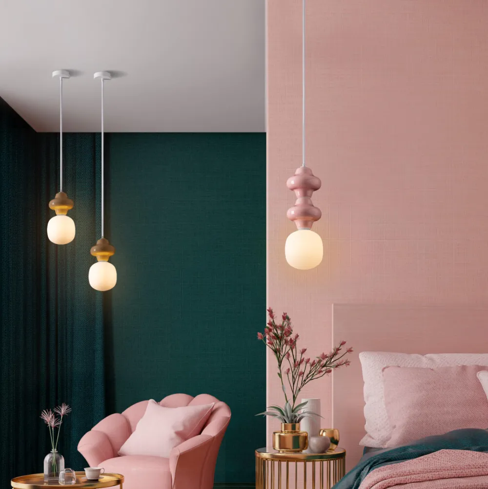 Lampade A Sospensione-Selezionato da Mazzolaluce Lampada a sospensione di ceramica rosa pastello moderna