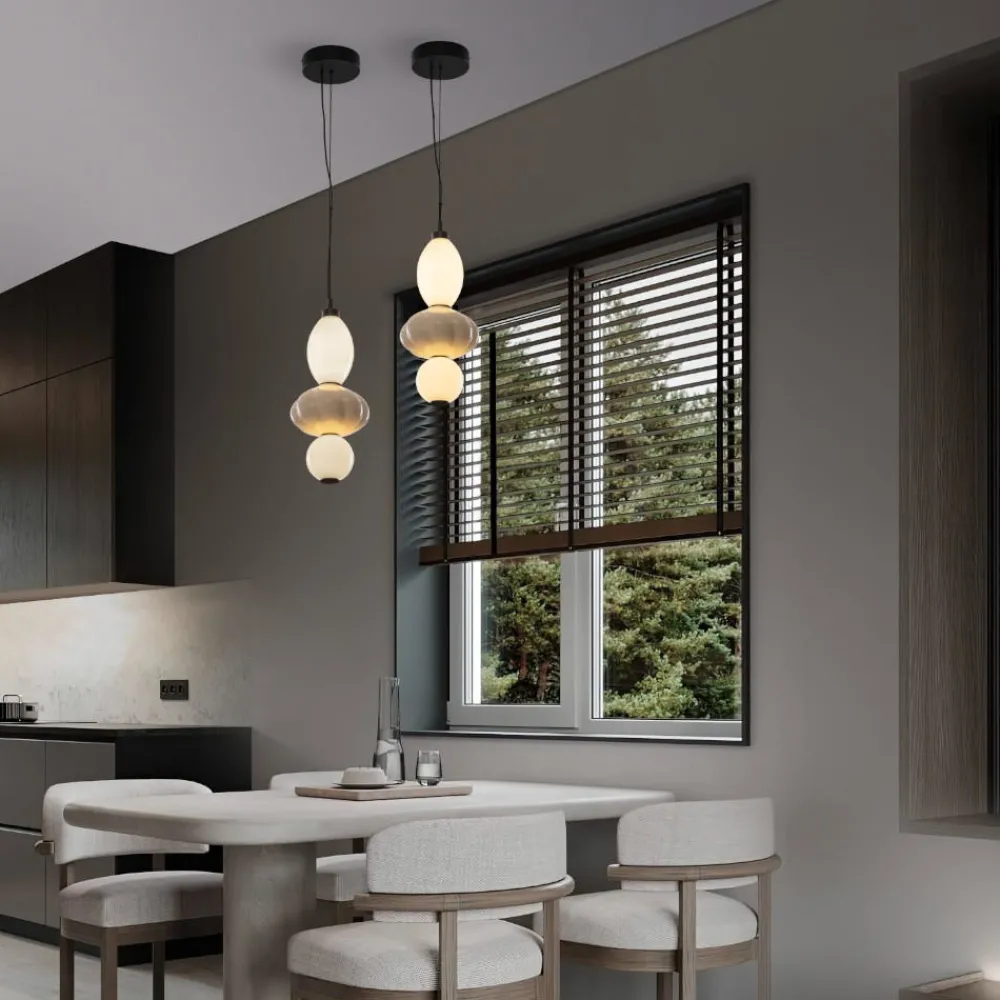 Lampade A Sospensione-Selezionato da Mazzolaluce Lampada a sospensione di ceramica beige vetro led 3000k