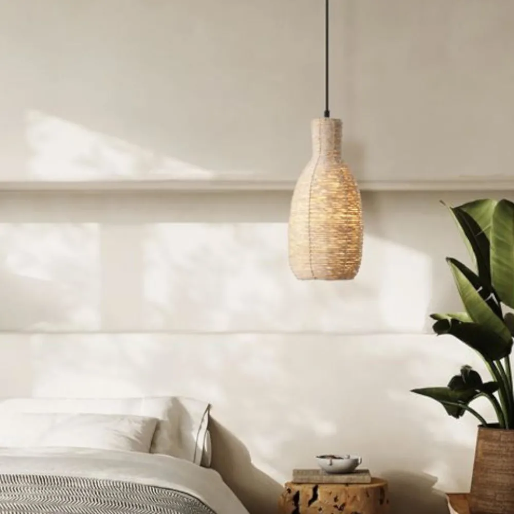 Lampade A Sospensione-Selezionato da Mazzolaluce Lampada a sospensione di rattan per comodino camera da letto corda sabbia
