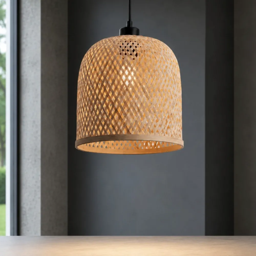Lampade A Sospensione-Selezionato da Mazzolaluce Lampada a sospensione di rattan bamboo naturale 23 cm
