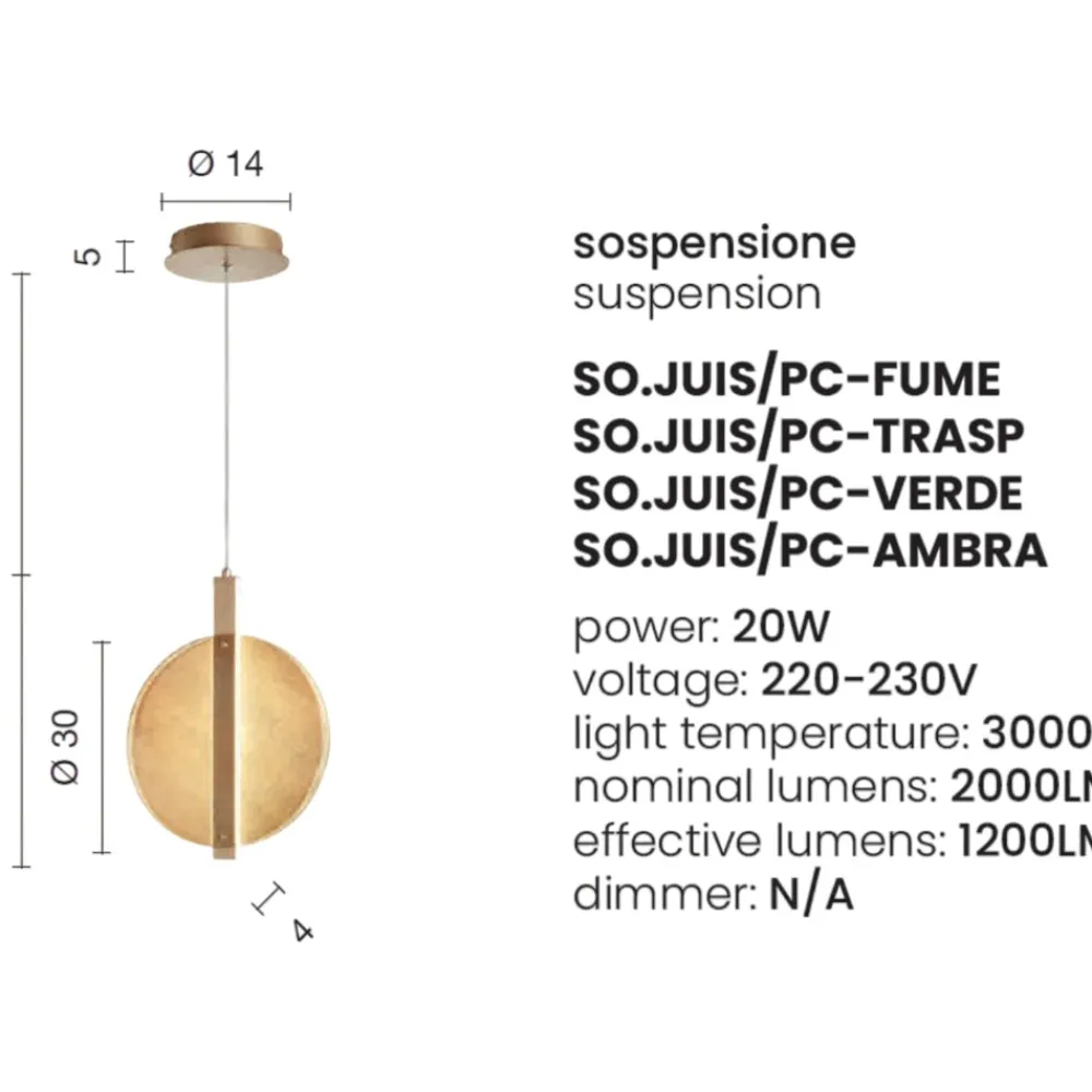 Lampade A Sospensione-Ondaluce Lampada a sospensione disco trasparente juis led 20w 3000k