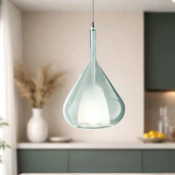 Lampade A Sospensione-Fabas Luce Lampada a sospensione di vetro azzurro trasparente lila