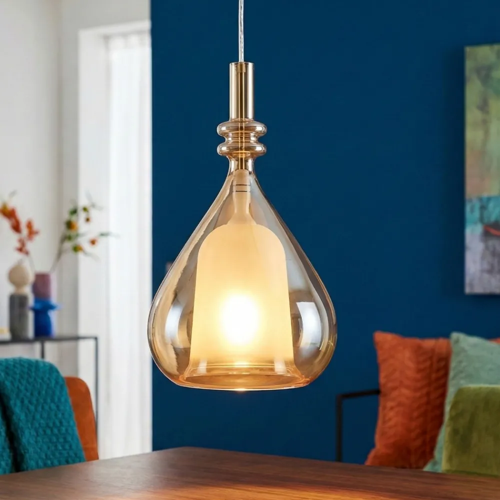 Lampade A Sospensione-Selezionato da Mazzolaluce Lampada a sospensione di vetro ambra trasparente moderna