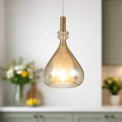 Lampade A Sospensione-Selezionato da Mazzolaluce Lampada a sospensione di vetro ambra trasparente moderna