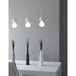 Lampade A Sospensione-Selezionato da Mazzolaluce Lampada a sospensione doppia sfera gesso vetro bianca