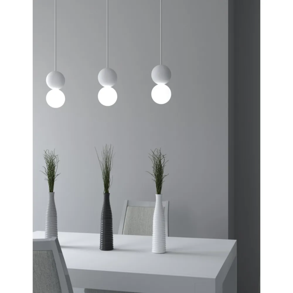 Lampade A Sospensione-Selezionato da Mazzolaluce Lampada a sospensione doppia sfera gesso vetro bianca