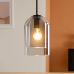 Lampade A Sospensione-Selezionato da Mazzolaluce Lampada a sospensione doppio vetro grigio fume trasparente