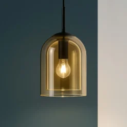 Lampade A Sospensione-Selezionato da Mazzolaluce Lampada a sospensione doppio vetro ambra trasparente per isola cucina