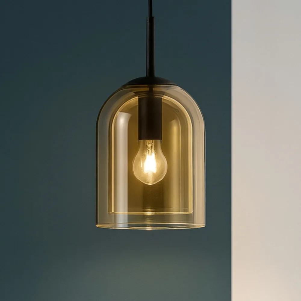 Lampade A Sospensione-Selezionato da Mazzolaluce Lampada a sospensione doppio vetro ambra trasparente per isola cucina