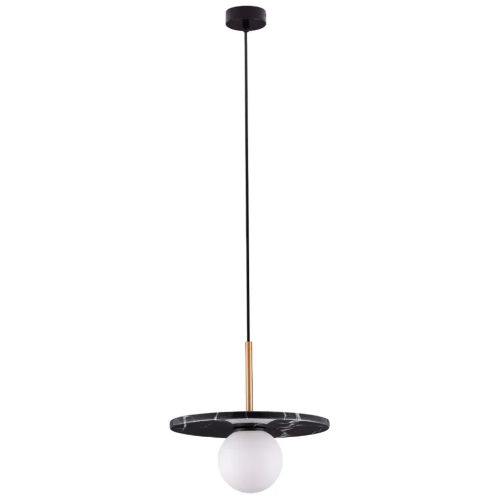 Lampade A Sospensione-Selezionato da Mazzolaluce Lampada a sospensione dor disco marmo nero con sfera di vetro
